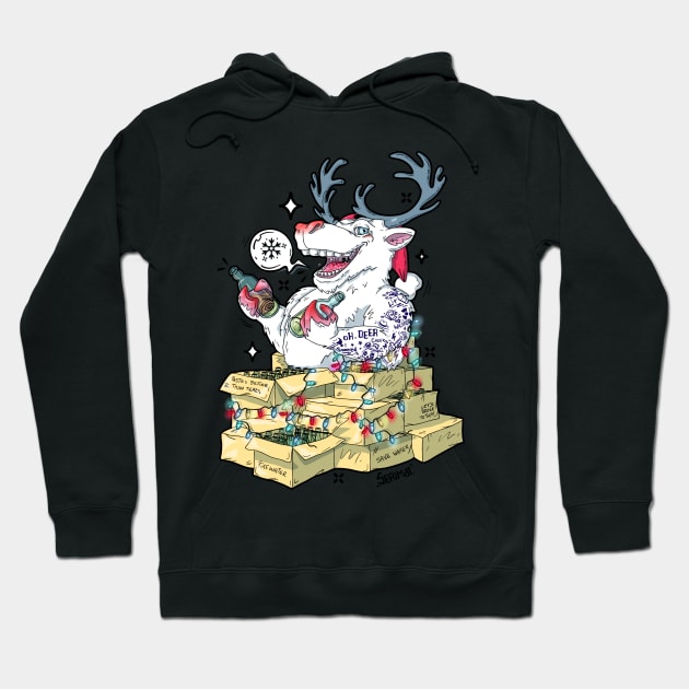 Oh deer drunk reindeer celebrating Christmas Hoodie by SPIRIMAL